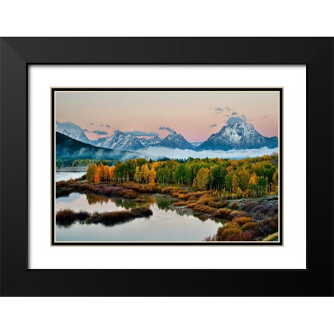Fog Above Oxbow Bend Black Modern Wood Framed Art Print with Double Matting by Malvin, Larry