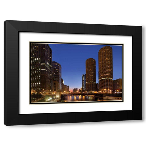 Chicago River Dusk I Black Modern Wood Framed Art Print with Double Matting by Malvin, Larry