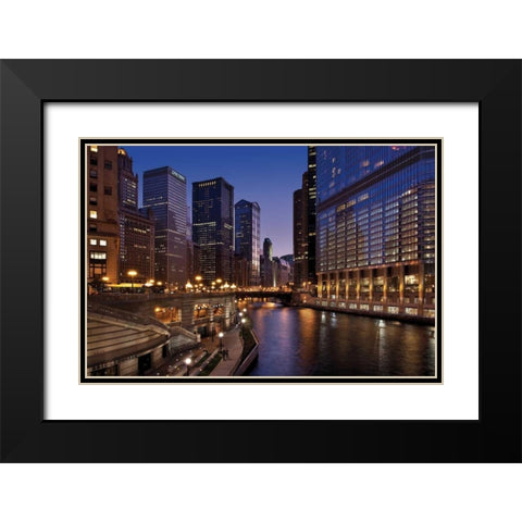Chicago River Dusk II Black Modern Wood Framed Art Print with Double Matting by Malvin, Larry