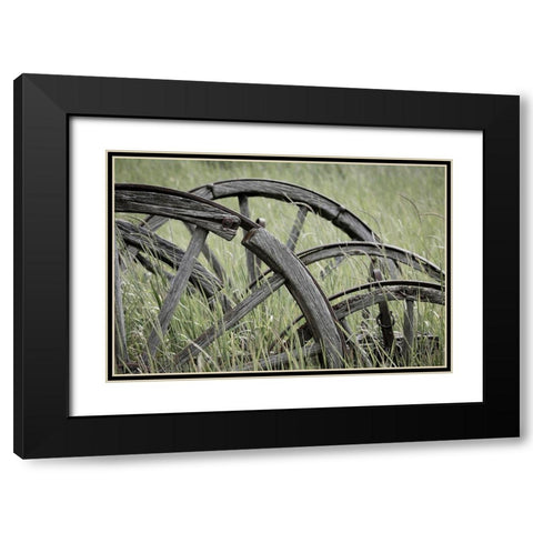 Old Wagon Wheels I Black Modern Wood Framed Art Print with Double Matting by Mahan, Kathy