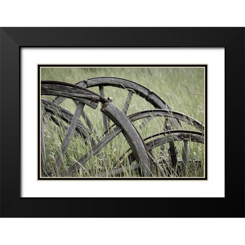 Old Wagon Wheels I Black Modern Wood Framed Art Print with Double Matting by Mahan, Kathy
