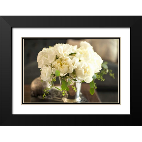 Vintage White Peony Black Modern Wood Framed Art Print with Double Matting by Millet, Karyn