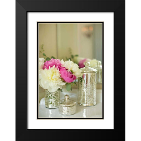 Peonies in the Loo Black Modern Wood Framed Art Print with Double Matting by Millet, Karyn