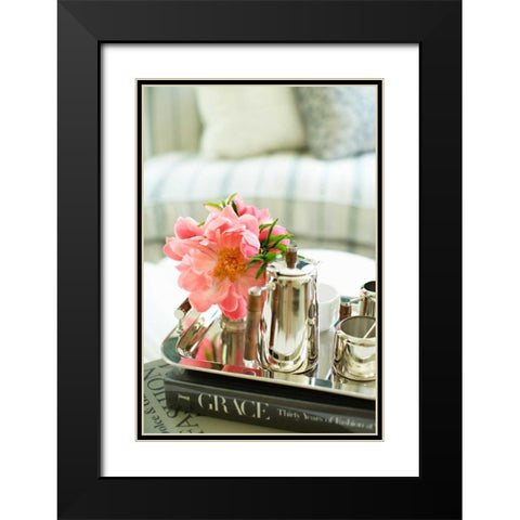 Tea and Flowers Black Modern Wood Framed Art Print with Double Matting by Millet, Karyn