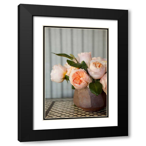 Peonies on Tile Black Modern Wood Framed Art Print with Double Matting by Millet, Karyn