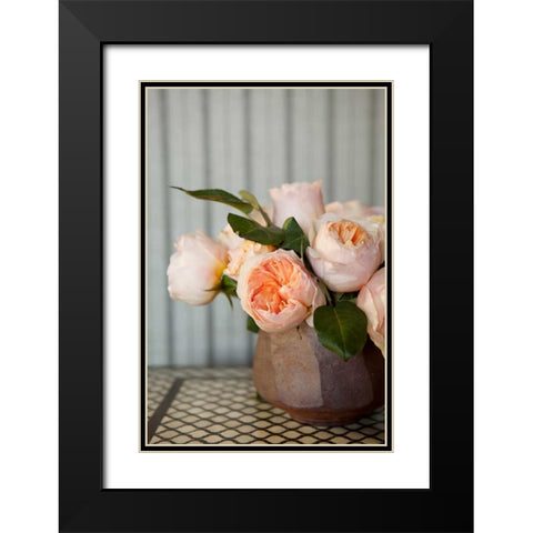 Peonies on Tile Black Modern Wood Framed Art Print with Double Matting by Millet, Karyn