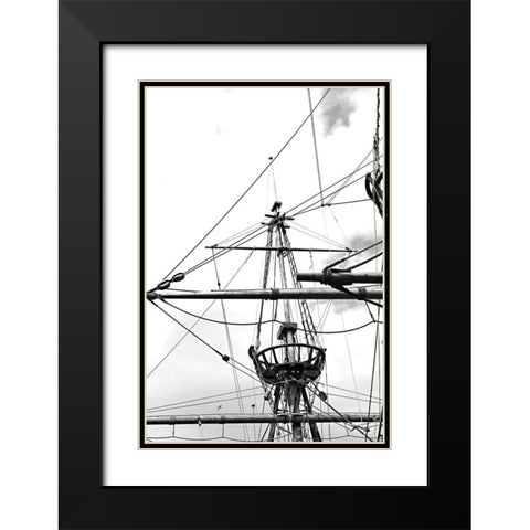 Sail Lines and Angles BandW Black Modern Wood Framed Art Print with Double Matting by Millet, Karyn