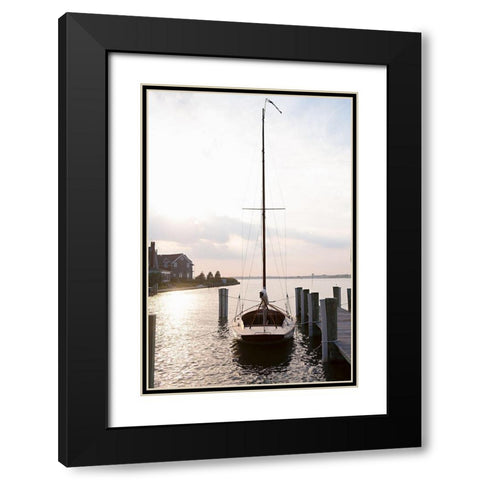 Along The Pier Black Modern Wood Framed Art Print with Double Matting by Millet, Karyn
