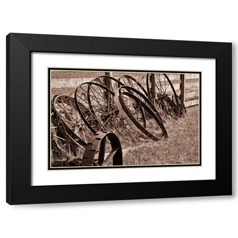 Antique Wagon Wheels II Black Modern Wood Framed Art Print with Double Matting by McNemar, C. Thomas