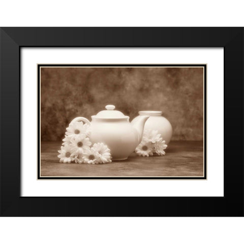 Teapot and Daisies I Black Modern Wood Framed Art Print with Double Matting by McNemar, C. Thomas