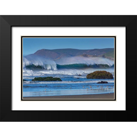 Waves in Cayucos II Black Modern Wood Framed Art Print with Double Matting by Peterson, Lee