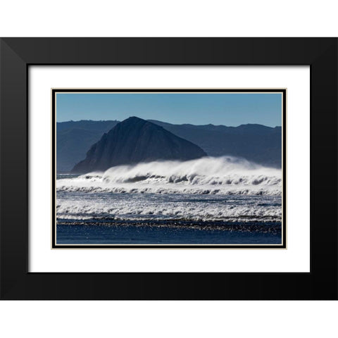 Morro Rock Waves Black Modern Wood Framed Art Print with Double Matting by Peterson, Lee