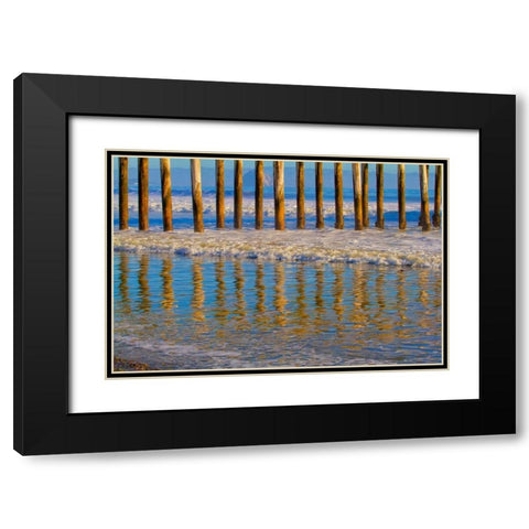 Pier Reflections I Black Modern Wood Framed Art Print with Double Matting by Peterson, Lee