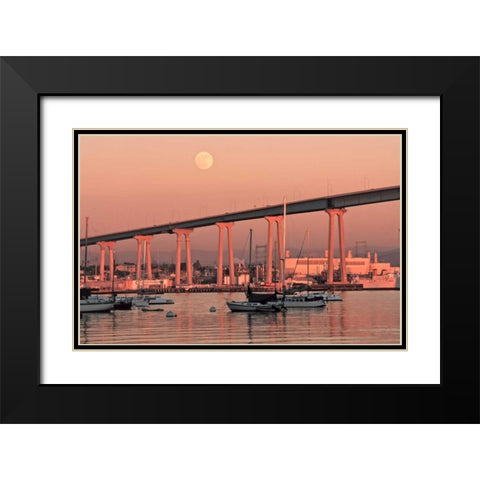 Moon and Bridge Black Modern Wood Framed Art Print with Double Matting by Peterson, Lee