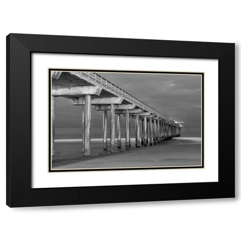 Scripps Pier BW I Black Modern Wood Framed Art Print with Double Matting by Peterson, Lee