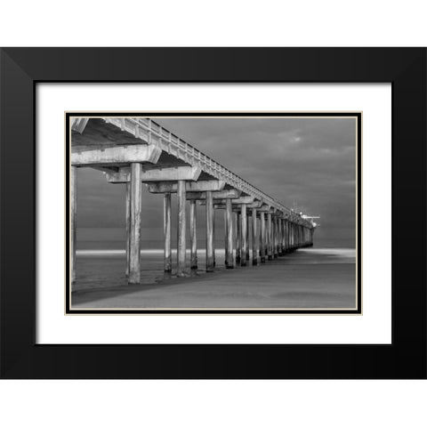 Scripps Pier BW I Black Modern Wood Framed Art Print with Double Matting by Peterson, Lee