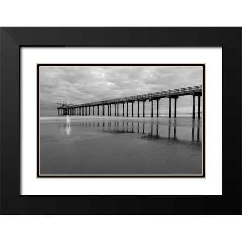 Scripps Pier BW II Black Modern Wood Framed Art Print with Double Matting by Peterson, Lee