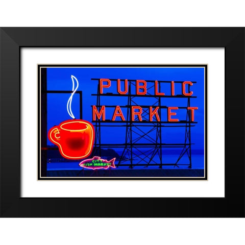 Public Market Sign I Black Modern Wood Framed Art Print with Double Matting by Stefko, Bob