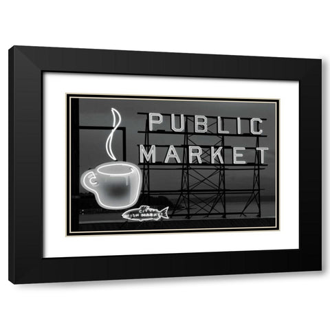 BW Public Market Sign I Black Modern Wood Framed Art Print with Double Matting by Stefko, Bob