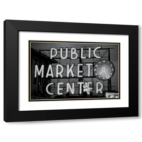 BW Public Market Sign II Black Modern Wood Framed Art Print with Double Matting by Stefko, Bob