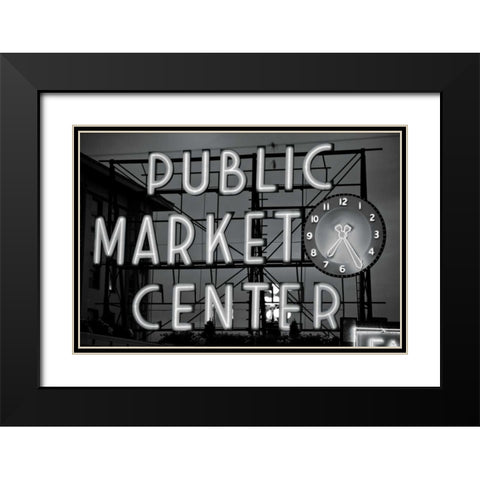BW Public Market Sign II Black Modern Wood Framed Art Print with Double Matting by Stefko, Bob