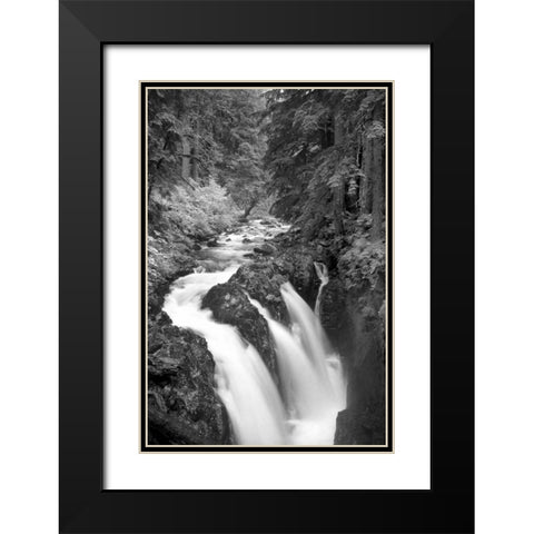 Sol Duc River Falls BW Black Modern Wood Framed Art Print with Double Matting by Taylor, Douglas