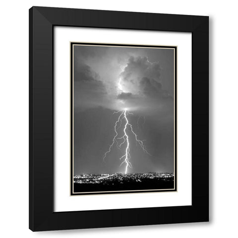 Blue Lightning BW Black Modern Wood Framed Art Print with Double Matting by Taylor, Douglas