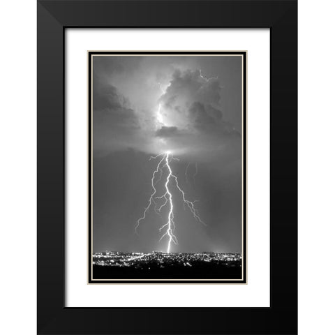 Blue Lightning BW Black Modern Wood Framed Art Print with Double Matting by Taylor, Douglas