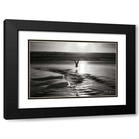 Sunset Bird BandW Black Modern Wood Framed Art Print with Double Matting by Geyman, Vitaly