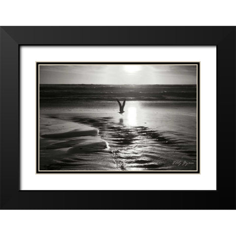 Sunset Bird BandW Black Modern Wood Framed Art Print with Double Matting by Geyman, Vitaly