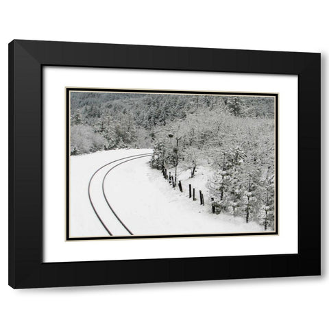 Snow Railroad Black Modern Wood Framed Art Print with Double Matting by Geyman, Vitaly