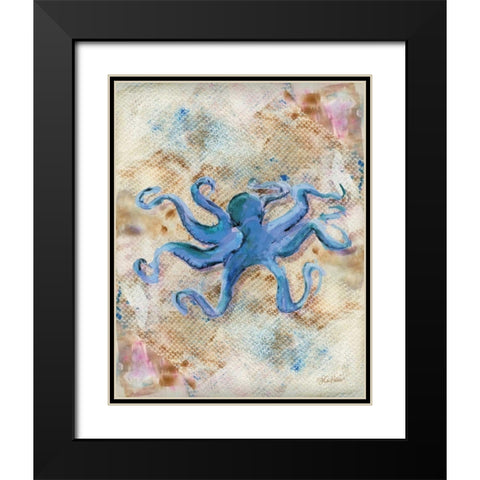 Blue Octopus Black Modern Wood Framed Art Print with Double Matting by Roberto, LuAnn
