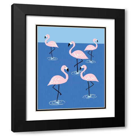 Flamingo Pond II Black Modern Wood Framed Art Print with Double Matting by Serna, Isabel
