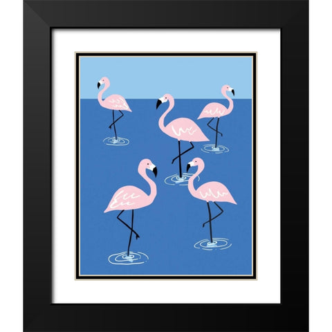 Flamingo Pond II Black Modern Wood Framed Art Print with Double Matting by Serna, Isabel