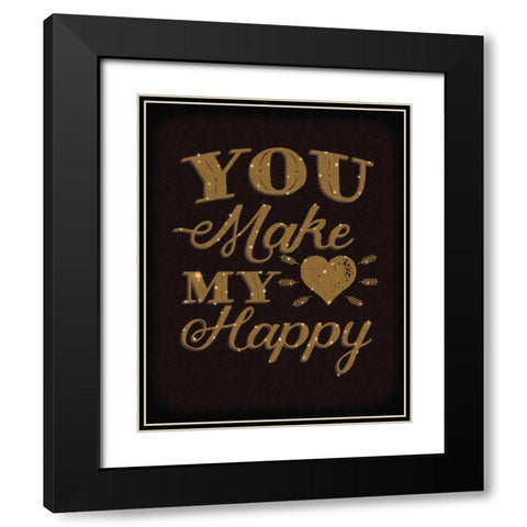 Happy Heart Gold Black Modern Wood Framed Art Print with Double Matting by Sta Teresa, Ashley