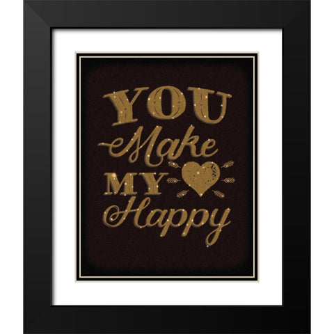 Happy Heart Gold Black Modern Wood Framed Art Print with Double Matting by Sta Teresa, Ashley