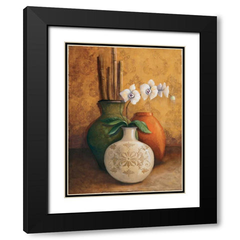 Modern Orchid I Black Modern Wood Framed Art Print with Double Matting by 3 Bamboo Studio