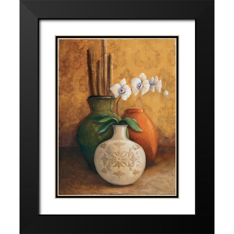 Modern Orchid I Black Modern Wood Framed Art Print with Double Matting by 3 Bamboo Studio