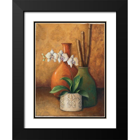 Modern Orchid II Black Modern Wood Framed Art Print with Double Matting by 3 Bamboo Studio