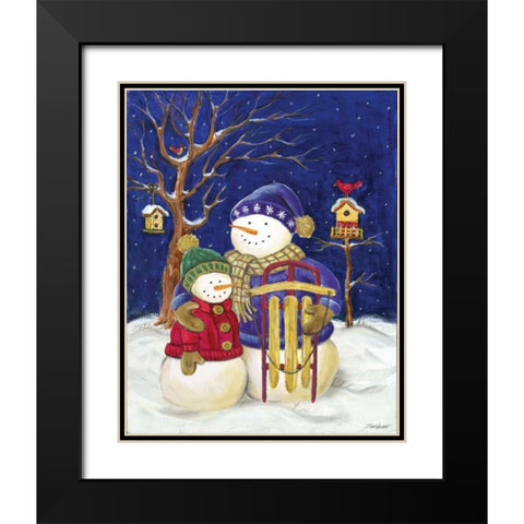 Sledding Duo Black Modern Wood Framed Art Print with Double Matting by Williams, Todd