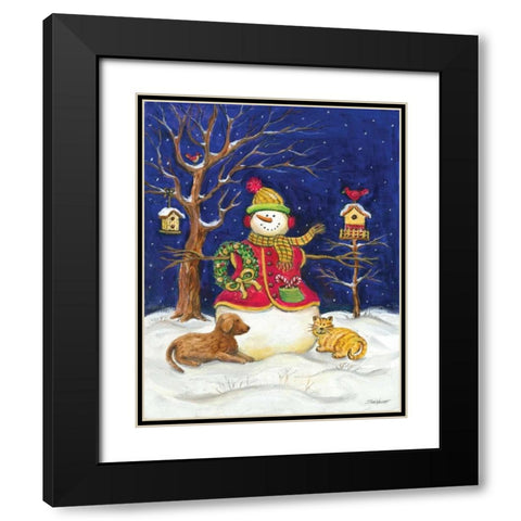 Snowman and Friends Black Modern Wood Framed Art Print with Double Matting by Williams, Todd