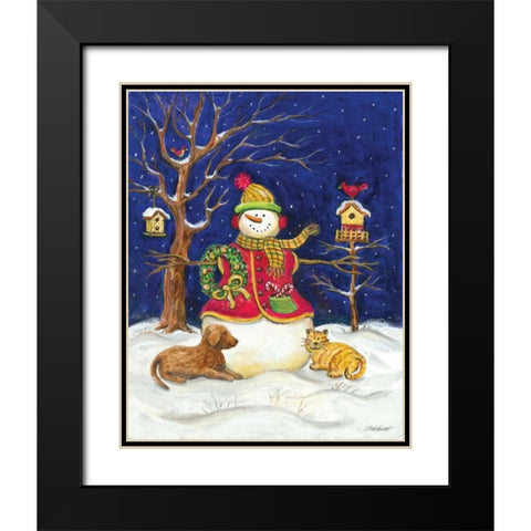 Snowman and Friends Black Modern Wood Framed Art Print with Double Matting by Williams, Todd