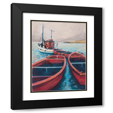 Red Boats Black Modern Wood Framed Art Print with Double Matting by Williams, Todd