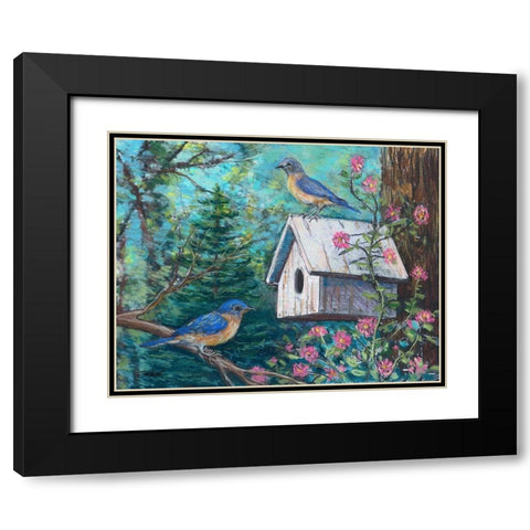Blue Birds and House Black Modern Wood Framed Art Print with Double Matting by Williams, Todd