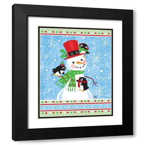 Penguins and Snowman Black Modern Wood Framed Art Print with Double Matting by Woo, Teresa