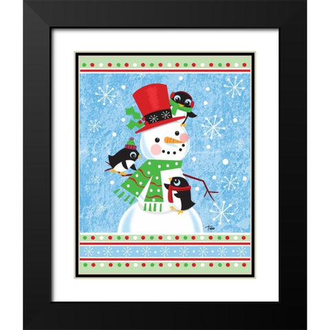 Penguins and Snowman Black Modern Wood Framed Art Print with Double Matting by Woo, Teresa