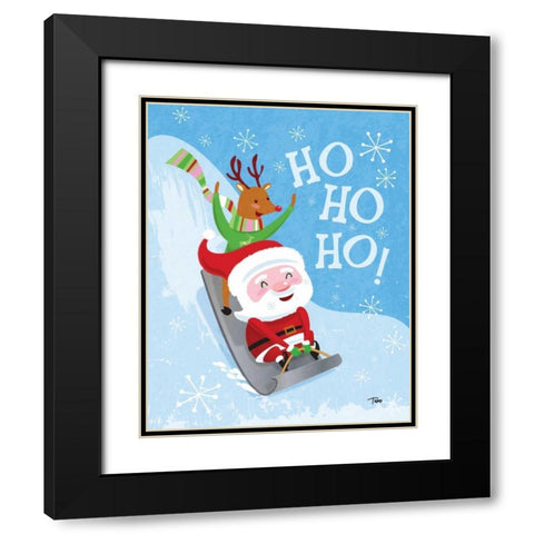 Santa Sledding Black Modern Wood Framed Art Print with Double Matting by Woo, Teresa