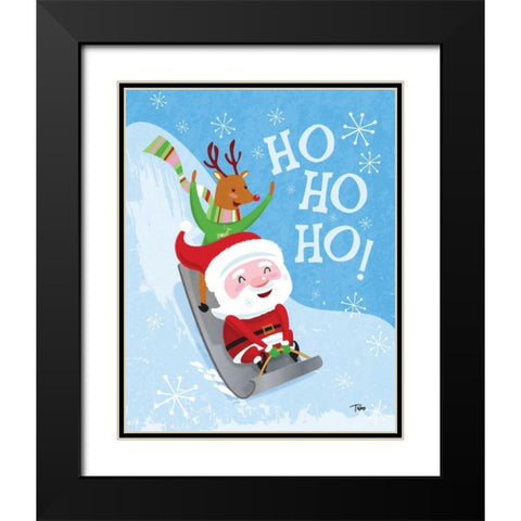 Santa Sledding Black Modern Wood Framed Art Print with Double Matting by Woo, Teresa