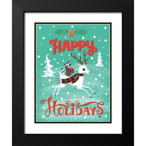 Deer and Raccoon Black Modern Wood Framed Art Print with Double Matting by Woo, Teresa