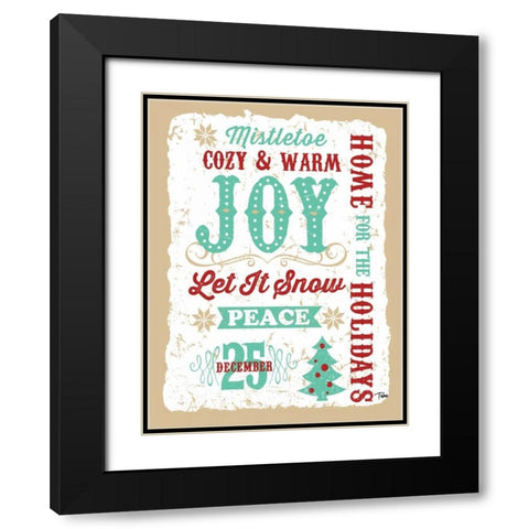 Holiday Words Tan Black Modern Wood Framed Art Print with Double Matting by Woo, Teresa